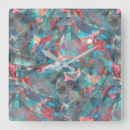 Heldere rode en cyaan vlekken op onafgewerkte ruwe vierkante klok