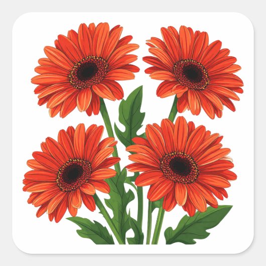Heldere rode gerbera madeliefjesboeket vierkante sticker (Voorkant)