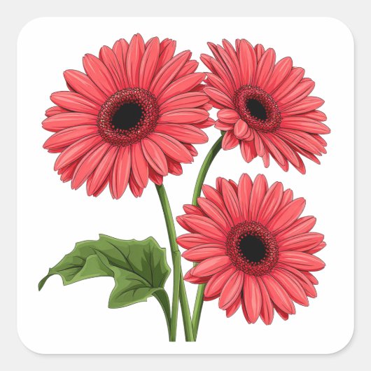 Heldere rode gerbera-tuil vierkante sticker (Voorkant)