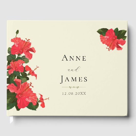 Heldere Rode Hibiscus Bloemen Gast Trouwboek Gastenboek (Voorkant)