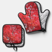 Heldere rode Japanse mantel Ovenwant & Pannenlap Set (Voorkant / Achterkant)