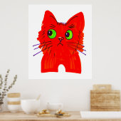 Heldere rode kat - Wonder met brede ogen met een t Poster (Keuken)
