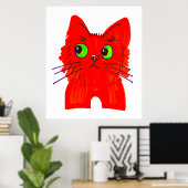 Heldere rode kat - Wonder met brede ogen met een t Poster (Thuiskantoor)