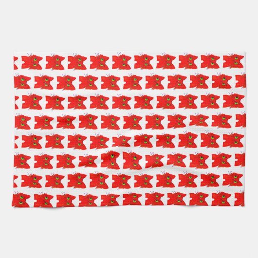 Heldere rode kat - Wonder met brede ogen met een t Theedoek (Horizontaal)