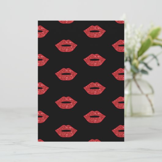 Heldere rode lippen Glitter Kisses Elegant Vrouwel Kaart (Staand voorkant)