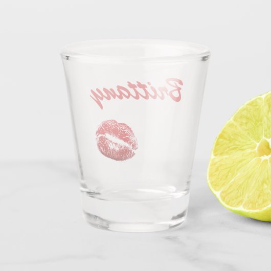 Heldere rode lipstick afdrukken shot glas (Achterkant)