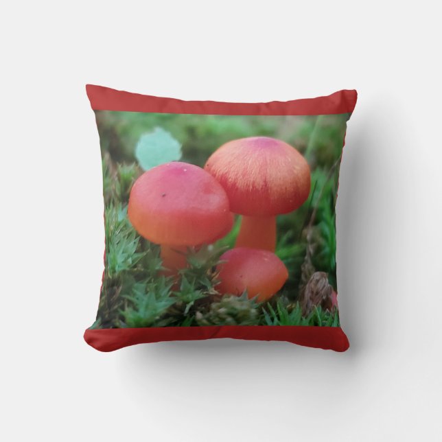 Heldere rode paddenstoelen op bosbodem kussen (Voorkant)