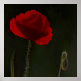 Heldere rode papaver op donkere achtergrondverf. poster