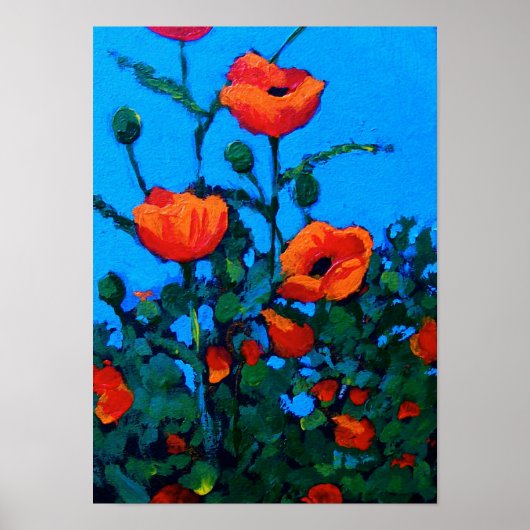 Heldere rode papavers: blauwe hemel: olieverf poster (Voorkant)
