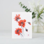 Heldere rode papies vat inkt en waterverf samen briefkaart (Staand voorkant)