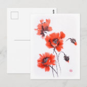 Heldere rode papies vat inkt en waterverf samen briefkaart (Voorkant / Achterkant)