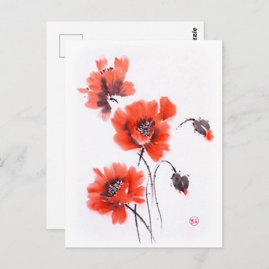 Heldere rode papies vat inkt en waterverf samen briefkaart (Voorkant / Achterkant)