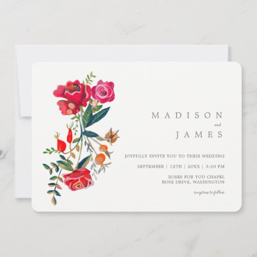 Heldere rode rozen bloemenbruiloft kaart (Voorkant)