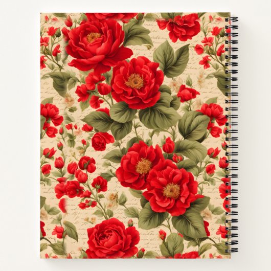 Heldere rode rozen en tekst notitieboek (Achterkant)