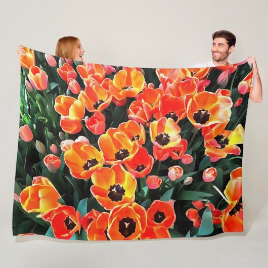 Heldere rode tulpen van Istanbul Fleece Deken (In situ)