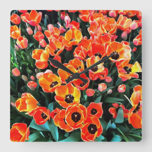 Heldere rode tulpen van Istanbul Vierkante Klok