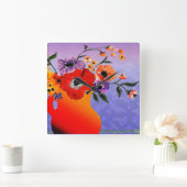 Heldere Rode Vaas van Bloemen Vierkante Klok (Huis)