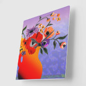 Heldere Rode Vaas van Bloemen Vierkante Klok (Hoek)