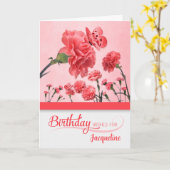 Heldere roze anjer Garden Birthday met naam Kaart (Gele Bloem)