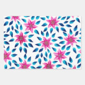 Heldere roze blauwe bloemen laten acrylverf achter inpakpapier vel (Voorkant)