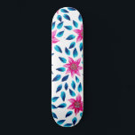 Heldere roze blauwe bloemen laten acrylverf achter persoonlijk skateboard<br><div class="desc">Dit moderne en meisjespatroon is perfect voor de trendy en stijlvolle vrouw. Hij is voorzien van handbeschilderde heldere, heldere neonroze, wazige roze, blauwgroen groene en navy blauwe acrylbloemen en bladpatroon boven op een eenvoudige witte achtergrond. Het is artsachtig, , elegant, uniek en origineel. Stijlvol met deze handbeschilderde bloemen, gemaakt door...</div>