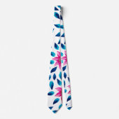 Heldere roze blauwe bloemen laten acrylverf achter stropdas (Voorkant)