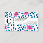 Heldere roze blauwe bloemen laten acrylverf achter visitekaartje (Achterkant)