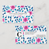 Heldere roze blauwe bloemen laten acrylverf achter visitekaartje (Voorkant / Achterkant)