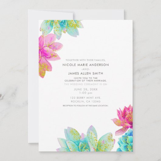 Heldere Roze Blauwgroen Zomer Tuin Succulenten Huw Kaart (Voorkant)