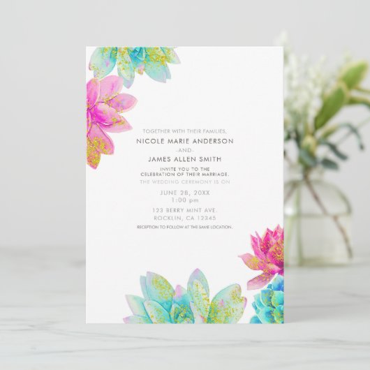 Heldere Roze Blauwgroen Zomer Tuin Succulenten Huw Kaart (Staand voorkant)