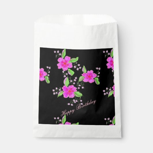 Heldere roze bloeiende papieren koekjeszak bedankzakje (Voorkant)