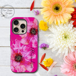 Heldere roze bloem gepersonaliseerd iPhone 16 pro hoesje