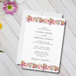 Heldere Roze Bloemen Border Wedding Ronde Randen Kaart