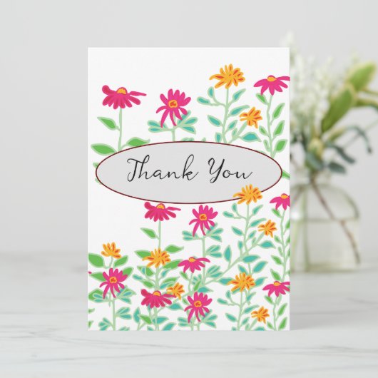 Heldere roze bloemen Dank je kaarten (Staand voorkant)