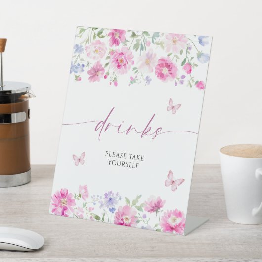 Heldere roze bloemen Drinken Reclamebord Met Voetstuk (Insitu)