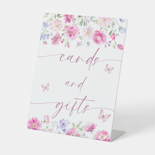 Heldere Roze Bloemen Kaarten en Geschenken Reclamebord Met Voetstuk (Voorkant)