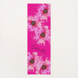 Heldere roze bloemen met naam yogamat