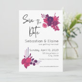 Heldere Roze Bloemen & Romantische Magenta bruilof Save The Date (Staand voorkant)