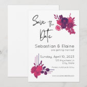 Heldere Roze Bloemen & Romantische Magenta bruilof Save The Date (Voorkant / Achterkant)
