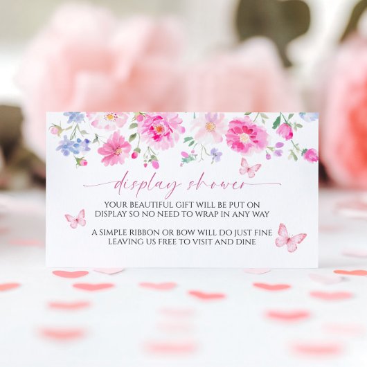 Heldere roze bloemen tonen Baby shower Informatiekaartje