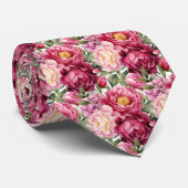 Heldere Roze Bloemen Waterverf Stropdas (Opgerold)