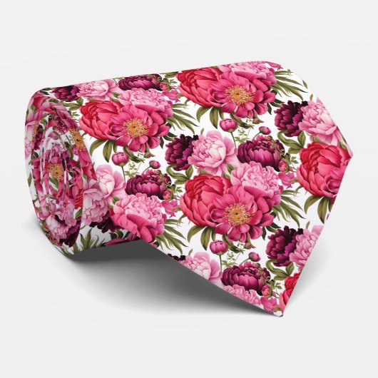 Heldere Roze Bloemen Waterverf Stropdas (Opgerold)