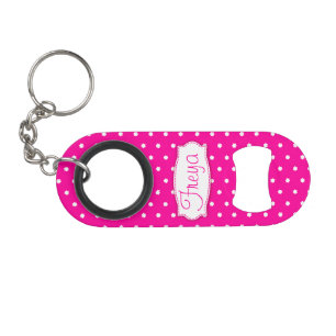 Heldere roze bloemenpoka stipte naam flesopener mini flessenopener