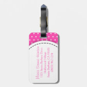 Heldere roze bloemkarkjes met de naam bagagelabel (Achterkant verticaal)