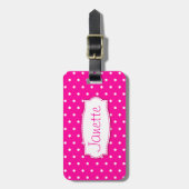 Heldere roze bloemkarkjes met de naam bagagelabel (Voorkant verticaal)