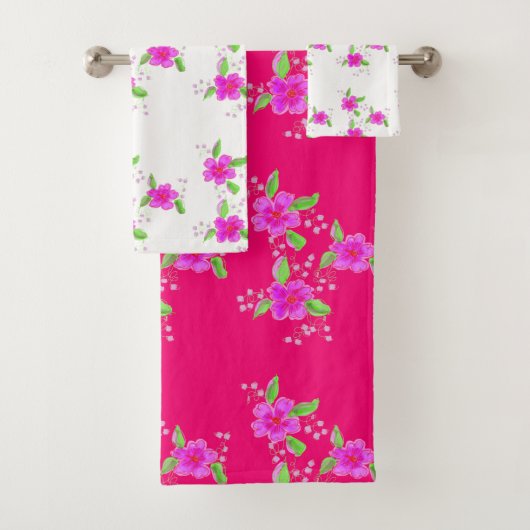 Heldere roze bloemontwerpen met wit bad handdoek (Insitu)