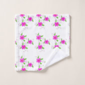 Heldere roze bloemontwerpen met wit bad handdoek (Wasdoekje)