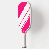 Heldere roze brede diagonale witte racestrepen pickleball paddle (Links)