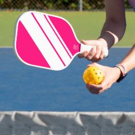 Heldere roze brede diagonale witte racestrepen pickleball paddle