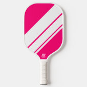 Heldere roze brede diagonale witte racestrepen pickleball paddle (Voorkant)
